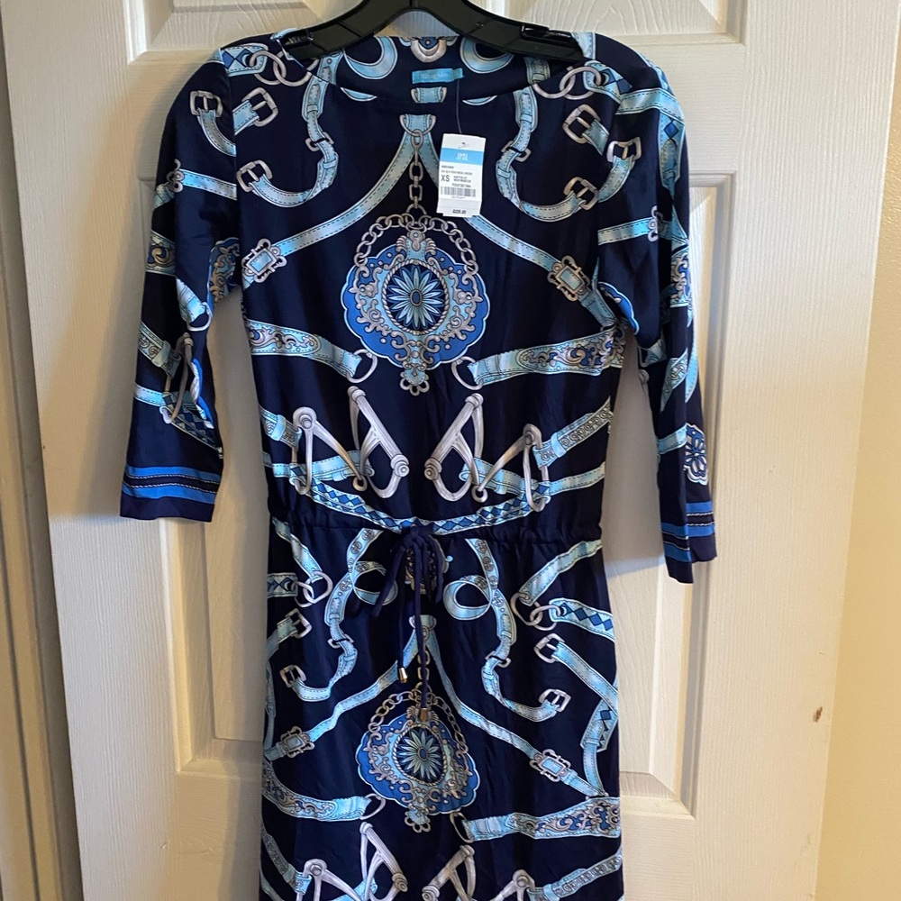 J. McLaughlin Navy and Light Blue Patterned Dress
